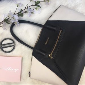 Calvin Klein ◉ Saffiano Satchel Black/White Purse